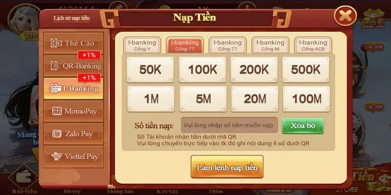 CF68 Nạp tiền vào tài khoản tham gia các trò chơi nhận thưởng lớn